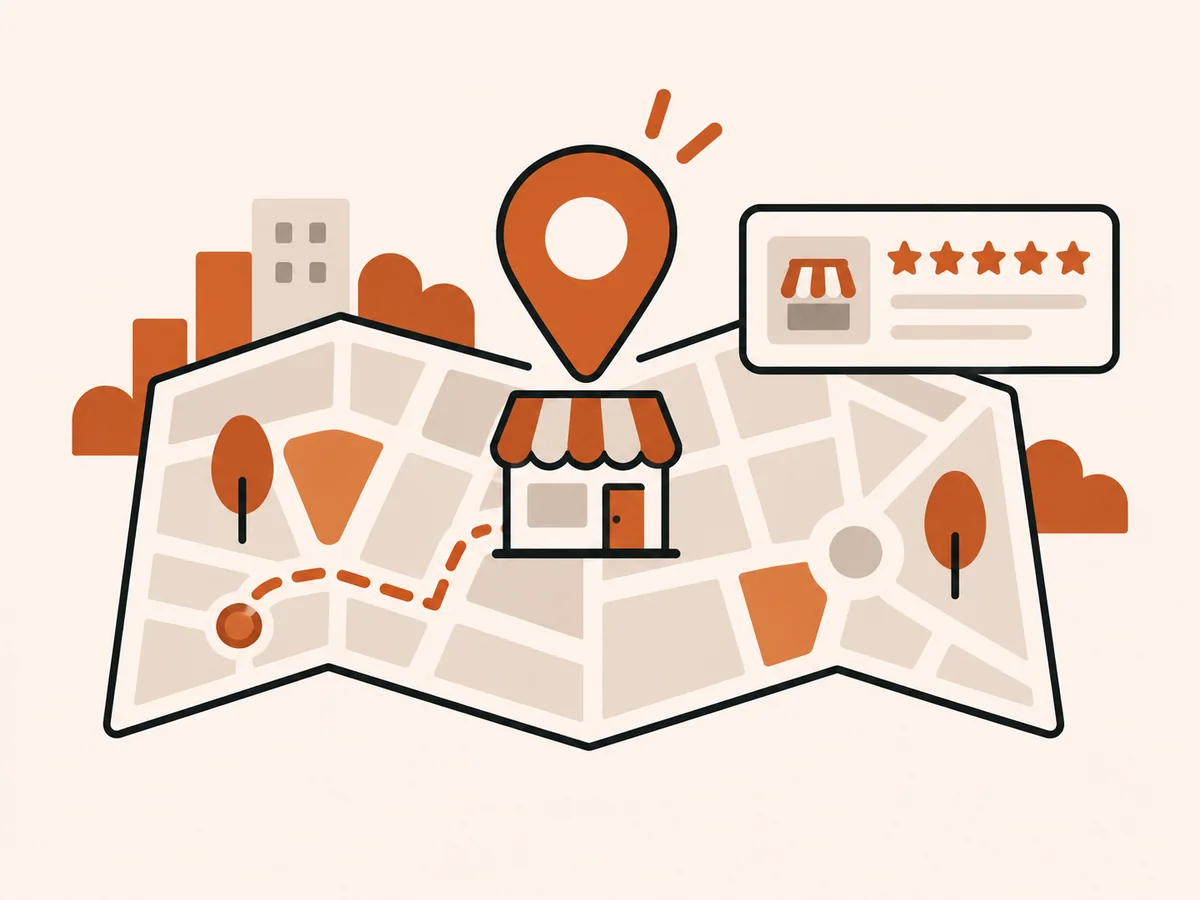 Ilustración: mapa con pin de ubicación sobre un local