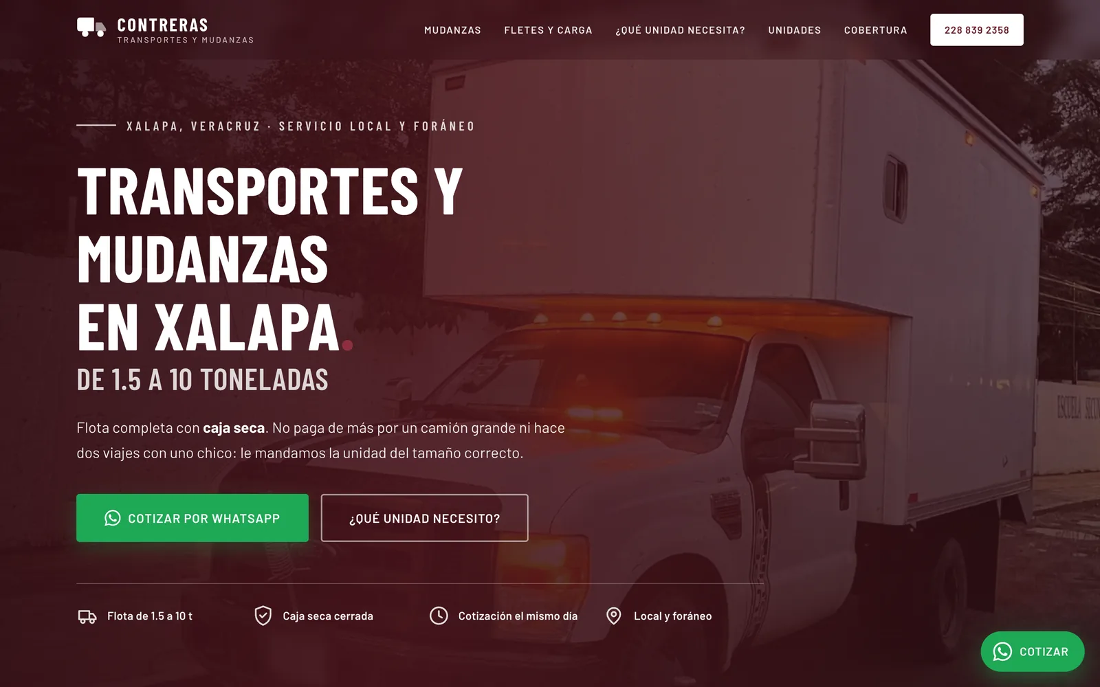 Página de Contreras Transportes y Mudanzas en computadora