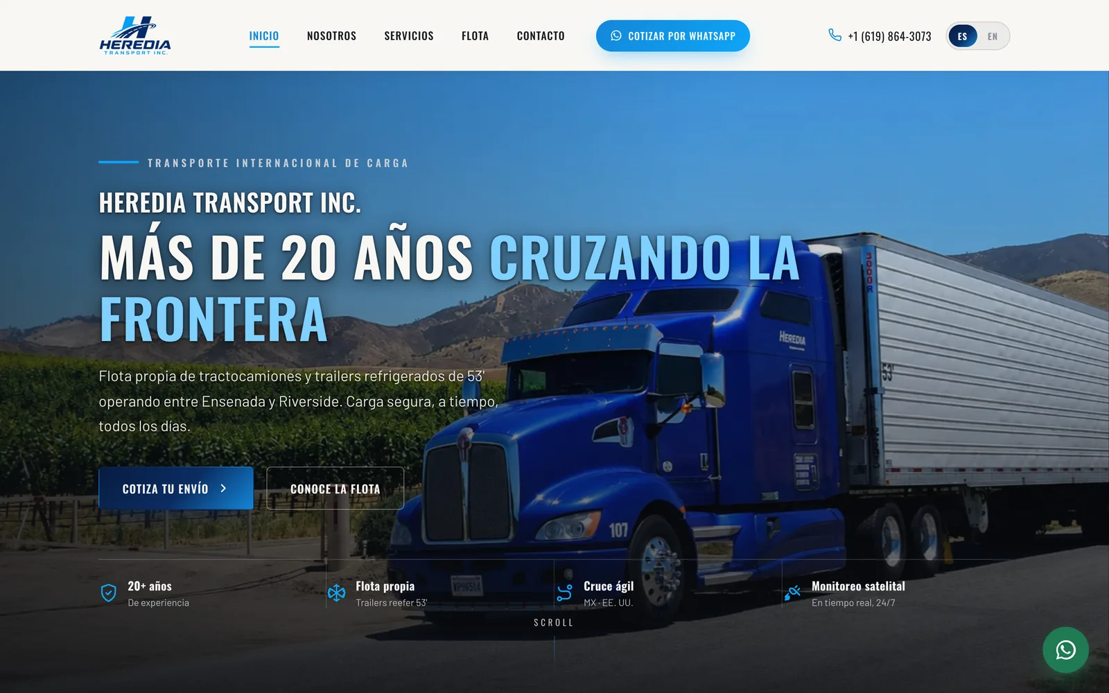 Página de Heredia Transport Inc. en computadora